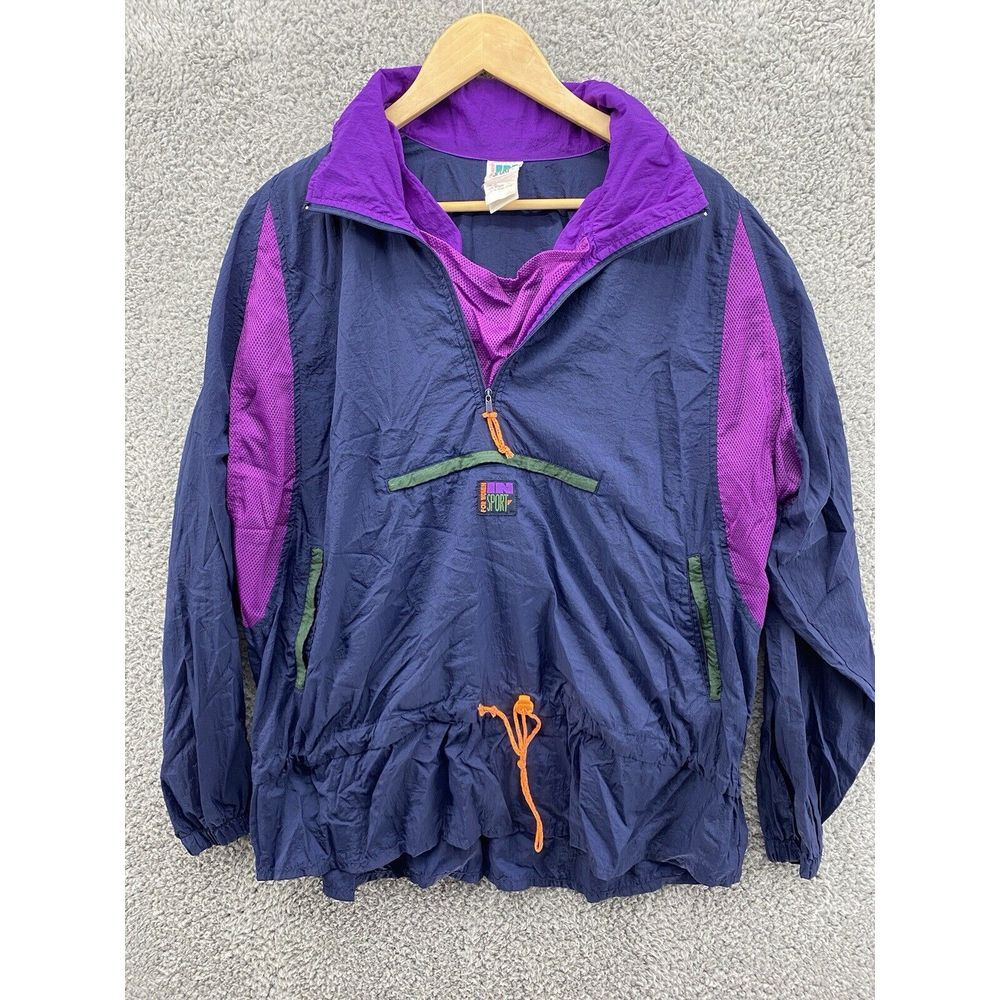 Vintage In Sports Womens 90s's Navy Blue Purple Nylon Windbreaker‎ Jacket Size L